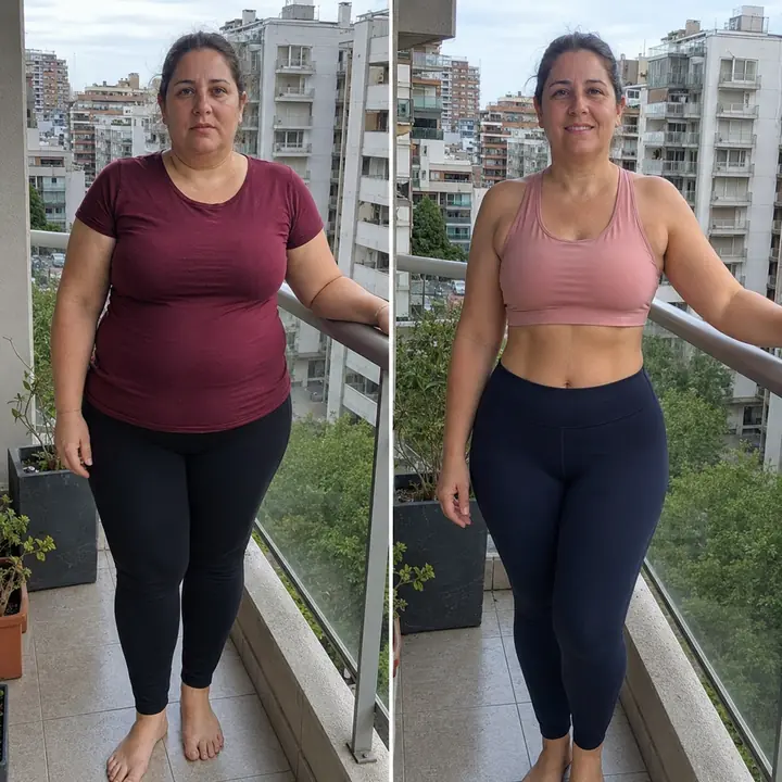 Martina antes y después, en su balcón