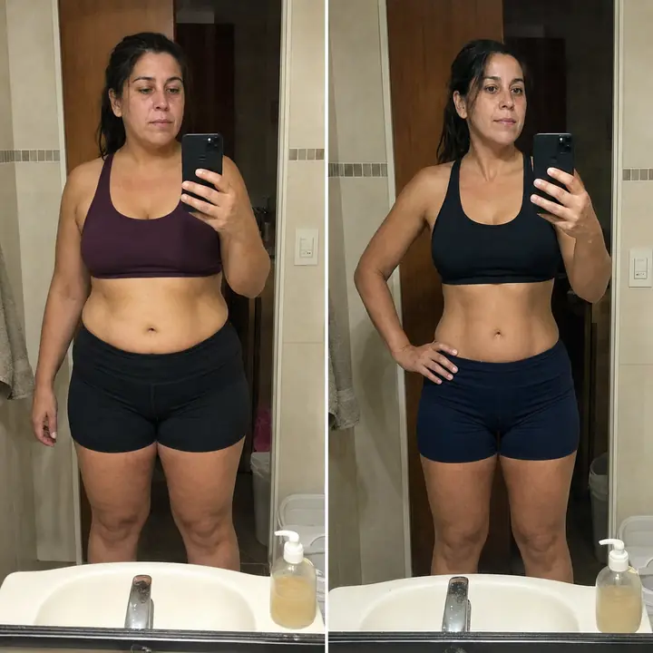 Sofía antes y después, en el espejo del baño