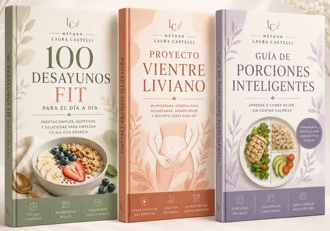 Las tres guías: 100 Desayunos Fit, Proyecto Vientre Liviano y Guía de Porciones Inteligentes